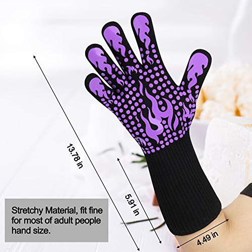 BBQ Gloves 1472 Degree F Heat Resistant Grilling Gloves Silicone Non (long / Purple)