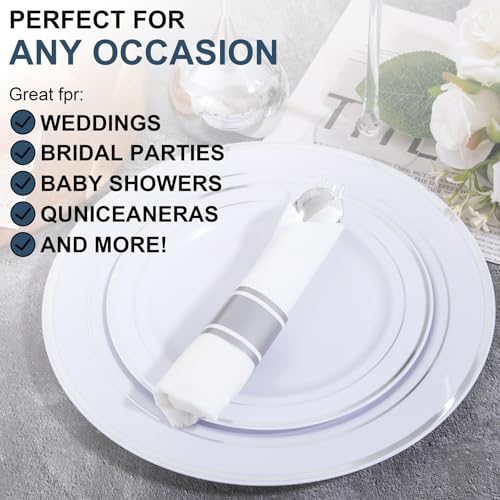 400PCS Pre Rolled Silver Plastic Silverware Sets (Silver - Classic)