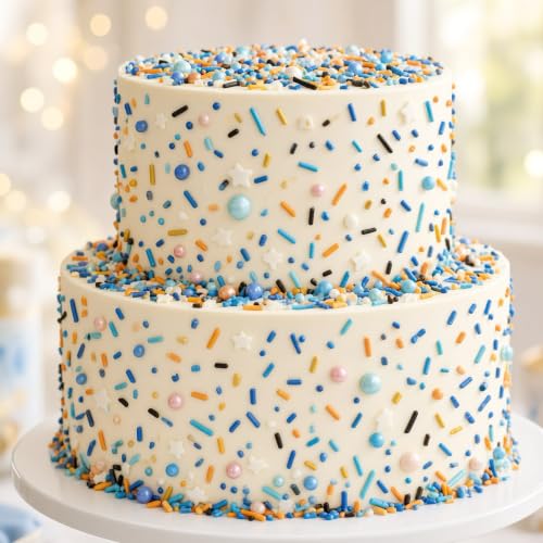 Blue & Orange & White Sprinkles Candy Mix Size Edible Pearls Cake Decorations Cupcake Toppers Cookie Decorating Perfect for Wedding Party Valentine Halloween Christmas Supplies 4.58OZ (4.58 Ounce)