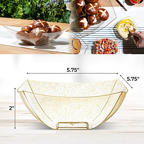 4 Pack Disposable Gold Plastic Serving Bowls Square Party Candy Use 16oz (16 OUNCE / GOLD GLITTER)
