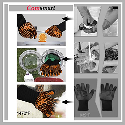 BBQ Gloves 1472 Degree F Heat Resistant Grilling Gloves Silicone Non (long / Orange)