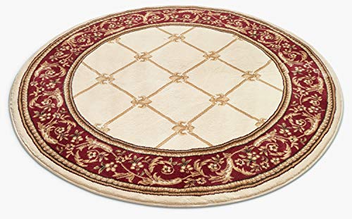 Timeless Collection Fleur De Lis Ivory 5' Foot Round Luxurious Traditional French Aubusson Oriental Area Rug Perfect for Living Room Bedroom or Dining Room Easy (5'3" (Round) / Ivory)