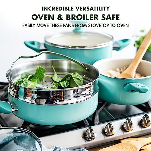 Rio Healthy Ceramic Nonstick 16 Piece Cookware Pots and Pans Set (16 Piece Cookware Set / Turquoise)