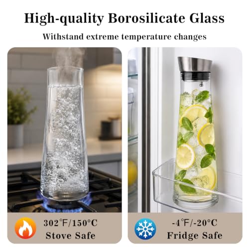 Glass Water Carafe with Lid (40 Ounces)