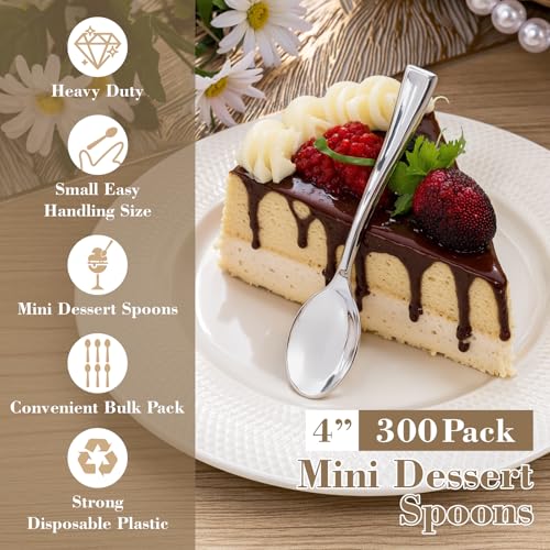 300 Pieces Plastic Silver Mini Spoons (Silver / Mini Spoons)