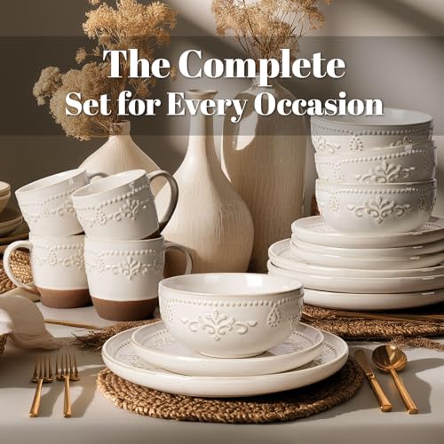 Plates And Bowls Sets (Damask Floral (16 Pieces) (White))