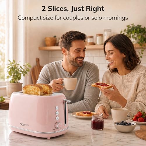 2 Slice Toaster Retro Stainless Steel with Bagel (2 Slice / Pink)