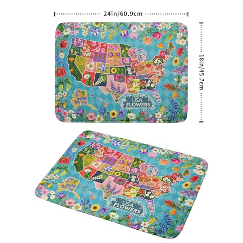 Flower Map Dish Drying Mat Colorful Floral Microfiber Large Dish Drying Pad for Kitchen Counter 18 X 24 In (Flower Map Green / 24" x 18")