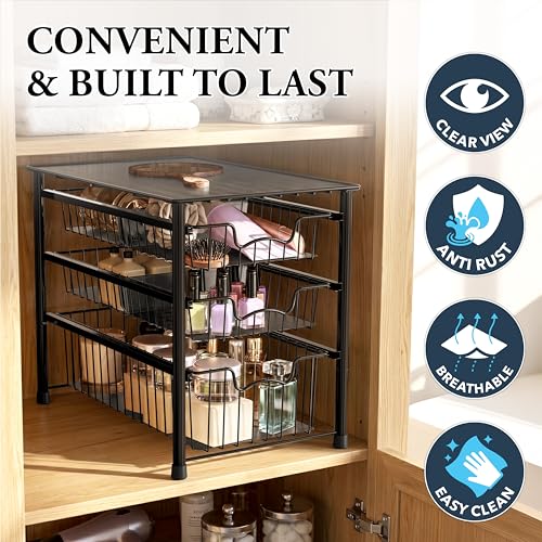 Stackable 3 Tier Sliding Basket Organizer Drawer (3-tier / Black)