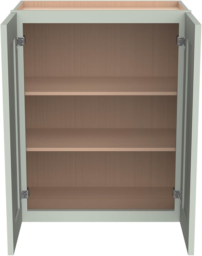 Wall-Mounted Cabinet – Solid Wood Shaker Style Medicine Cabinet with Adjustable Shelves & Soft-Close Doors for Bathroom, Kitchen, and Office Storage (Jade Green, 30" W x 12" D x 42" H)