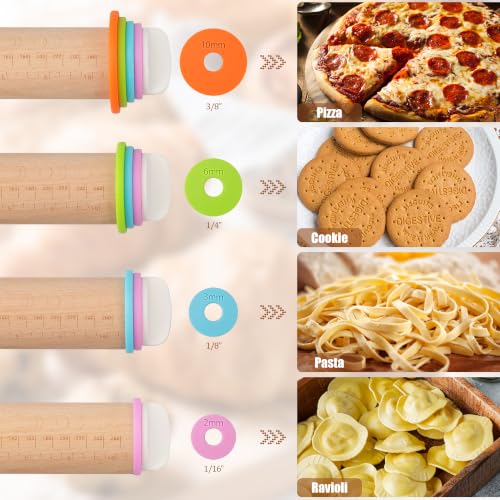Adjustable Rolling Pin with Thickness Rings (Wood / 14INCH)