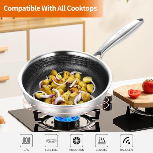 Tri Ply Stainless Steel Frying Pan 5.6" Nonstick kitchen skillet (Silver)
