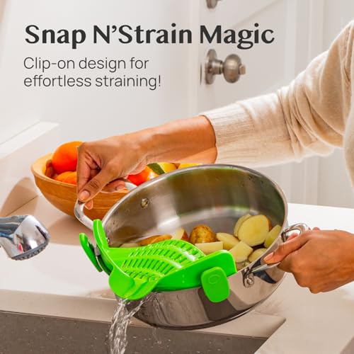 Snap N' Strain Clip On Strainer for Pots and Pans (Lime Green)