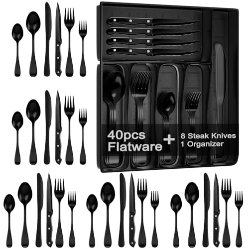 49PCS Silverware Set with Organizer (Black)