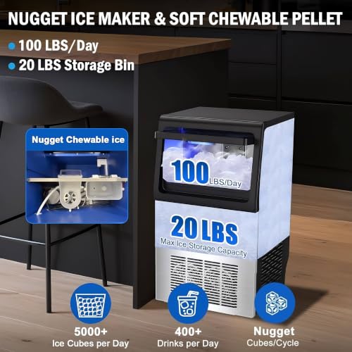 100 lbs Nugget Ice Maker Under Counter Self