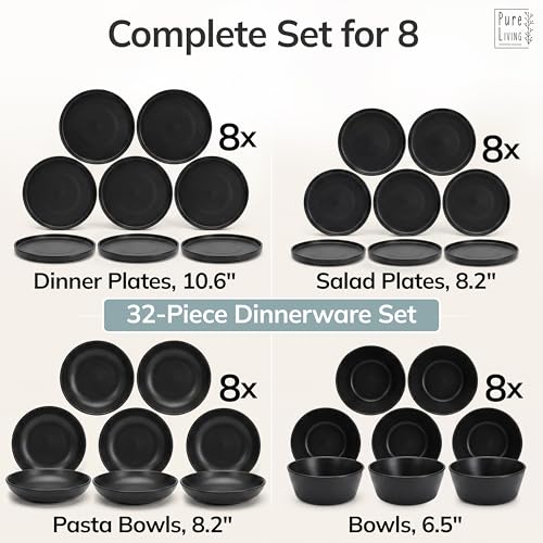 32 Piece Black Dinnerware Sets for 8 (Matte Black / Set for 8 (32pcs))
