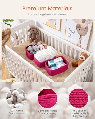 Small Woven Storage Basket for Organizing (Hot Pink / 12"L x 8"W x 4.5"H)