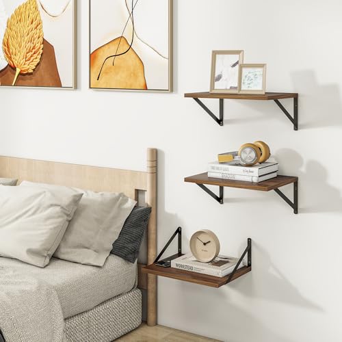 16W x 12D Deep Floating Shelves Set of 3 Walnut (Walnut With Black Metal Bracket / 16wx12dx5.8h)