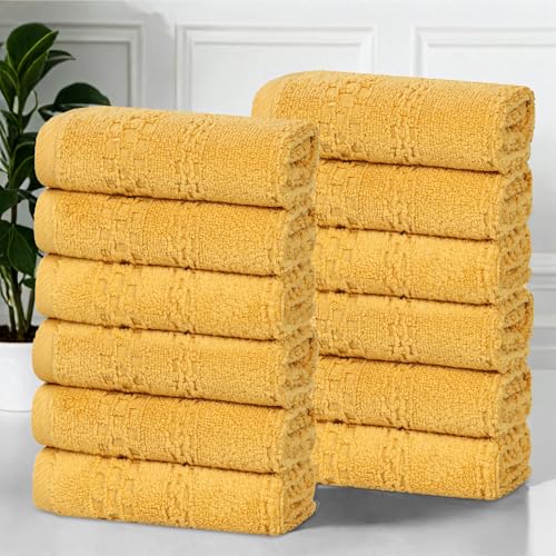 Playa Zero Twist Cotton Medium Weight Small Towels (12 Piece Washcloth / Gold)