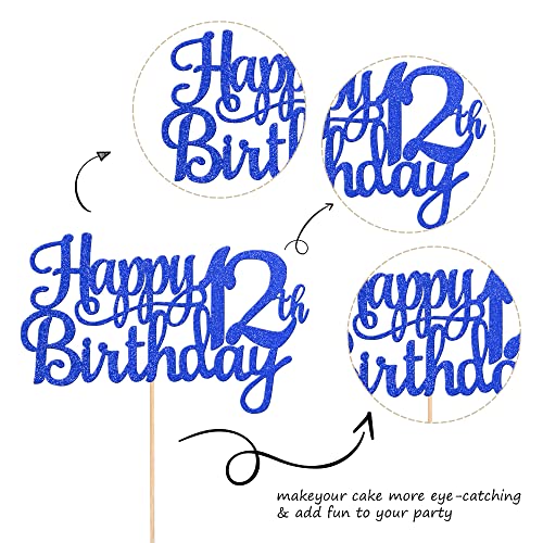 1 PCS Happy 12th Birthday Cake Topper Glitter Cheers to 12 Years Birthday Cake Pick 12 Fabulous Cake Decoration for Happy 13th Birthday Theme Party Decorations Supplies Blue (Blue / 12th)