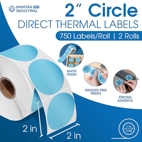 2" Circle Blue Direct Thermal Labels (Blue)