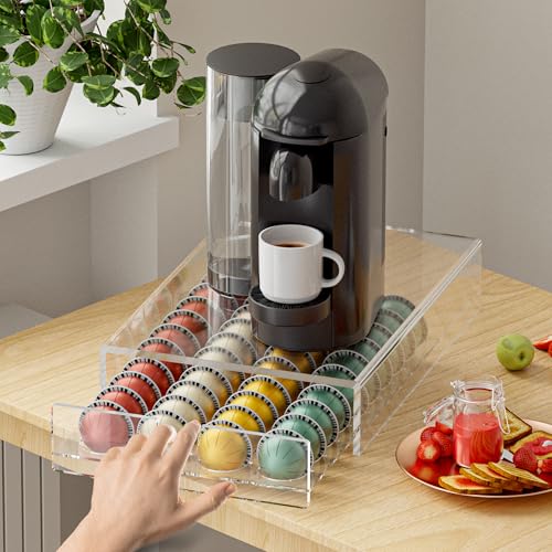 Acrylic Coffee Pod Organizer for Nespresso Vertuo Pod Holder 40 Pods Clear Vertuo Pod Storage Drawer (Clear)