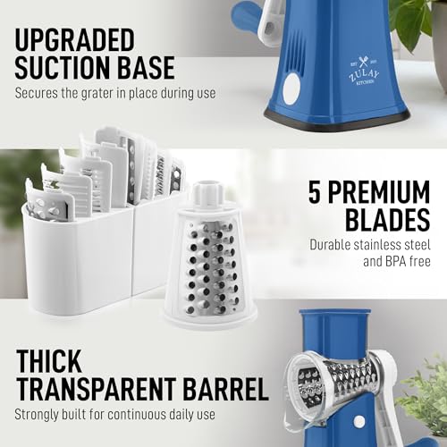Rotary Cheese Grater Manual Hand Crank 5 Blade Shredder