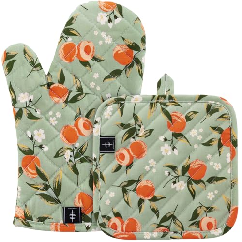 Oven Gloves Heat Resistant Potholder Set Oven Gloves with Anti (Watercolor Apricot - Set)