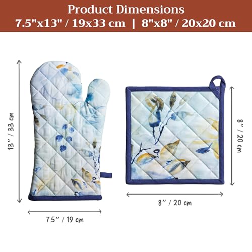 100% Cotton Oven Mitt & Pot Holder Set (046 - Lazy Summer Days / 7.5" x 13" & 8" x 8" (Oven Mitt & Pot Holder))