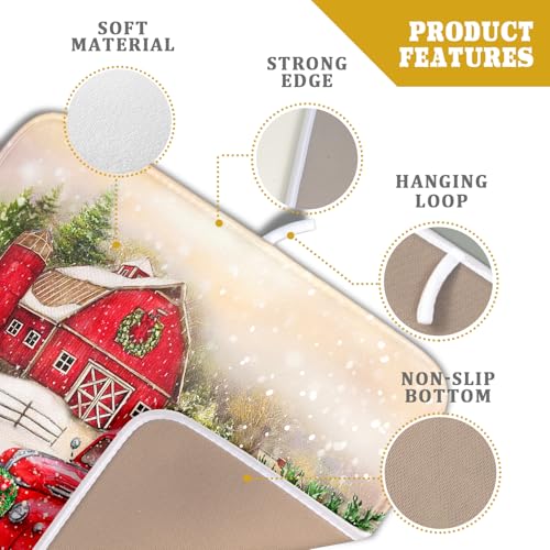 Red Truck Dish Drying Mat Xmas Tree Dish Drainer Rack Mat Winter Microfiber Absorbent Drying Pad for Home Kitchen Counter Decor 16x18 Inch (Xmas Red Truck / 16" x 18")
