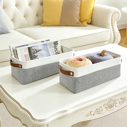 Small Fabric Storage Baskets (Gray / Off-White / Narrow-15"x6"x5")