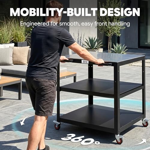 3 Shelf Pizza Oven Table with Lockable Wheels (Black)