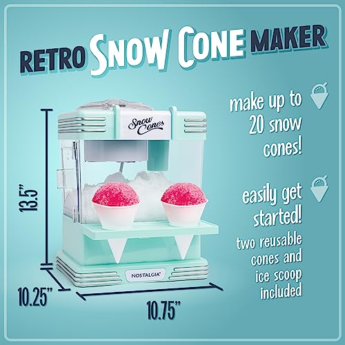 Snow Cone Machine With 2 Reusable Plastic Cups & Ice Scoop for Easy Serving (Table Top / Aqua)