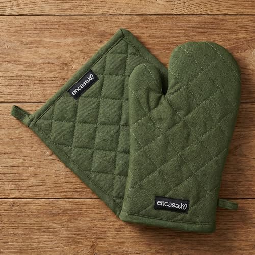 Oven Mitts and Pot Holders Set (Oven Glove + Pot Holder / Leaf Green)