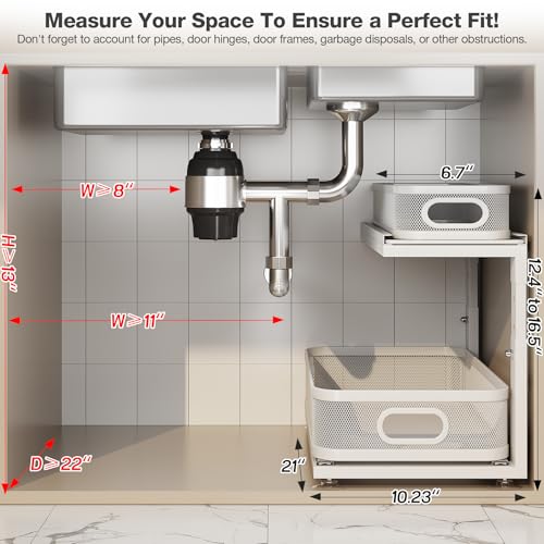 2 Pack 21IN Depth Under Sink Organizer With Next (White / 2 Pack-21"Dx12.4"-16.5"H)