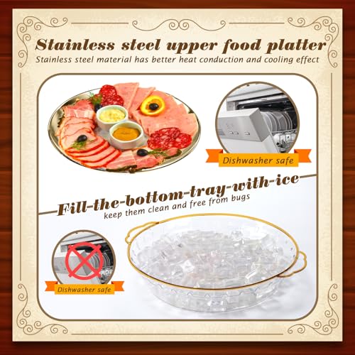3 Set 11.8" Chilled Serving Tray Compartments for Parties (Gold)