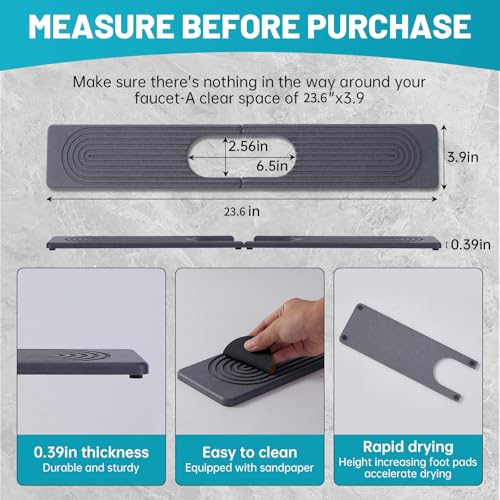 Stone Faucet Mat for Kitchen Sink Oval Hole Bathroom sink splash guard (Dark Gray)