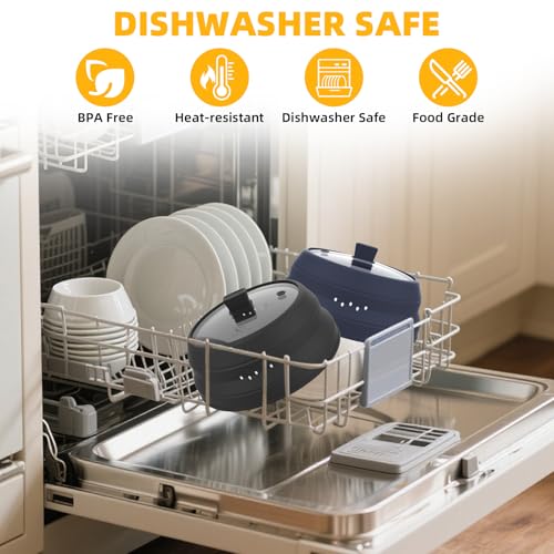 Tall Microwave Splatter Cover Glass Cover Guard Lid 6 inch Height with Collapsible Silicone for Food Pot Plate 12.5 inch Black (BLACK / Taller style 12.5 inch)