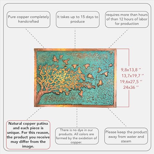 Handmade Copper Wall Art for Home (Tree of Peace / 9.8 x 13.8 in (Rectangular))
