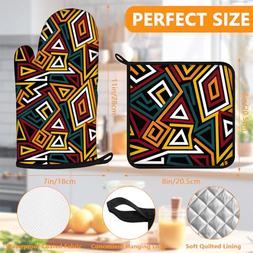 African Geometric Figures Oven Mitts and Pot Holders Sets 4Pcs (Geometric Figures)