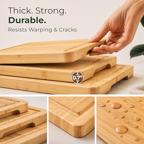 Bamboo Cutting Boards for Kitchen (Set of 3 Extended)