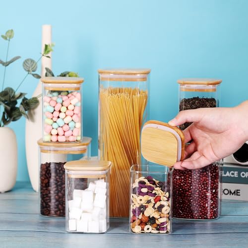 Glass Storage Canister with Wooden Lid (Square -7Pack)
