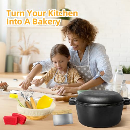 Pre Seasoned Cast Iron Dutch Oven Pot with Skillet Lid (Black / 5 QT)