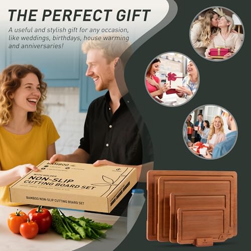 Bamboo Cutting Board Set Non Slip Feet with Holder Over Sink Best Grandpa Grandfather Elder Men Father Day Grandparents Great Papaw Peepaw Pawpaw Granddad Happy Birthday Christmas Unique Cool Gifts (5 Pack with Holder / Brown)
