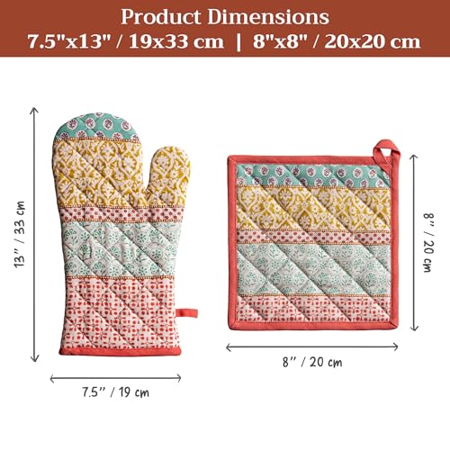 100% Cotton Oven Mitt & Pot Holder Set (002 - Provence / 7.5" x 13" & 8" x 8" (Oven Mitt & Pot Holder))