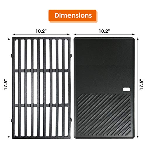 7637 Cast Iron Griddle Grates for Weber Spirit 200 Grill Parts (17.5" x 10.2" x 2.1")