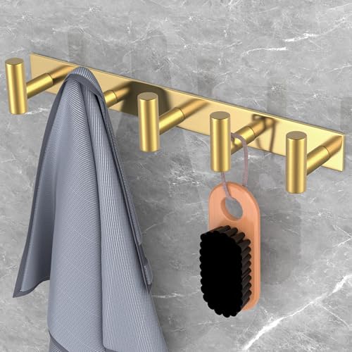 Gold Wall Mount Coat Rack (Gold / 5 "T" Hooks, 2PACK)