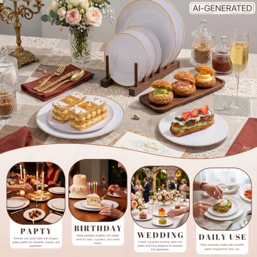 100PCS White Plates with Gold Trim (Gold / 100 count)