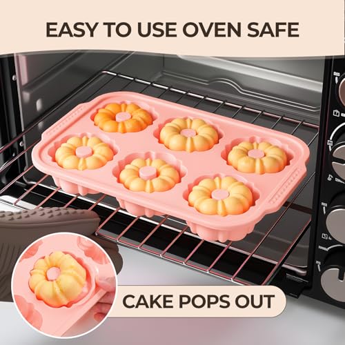 3 Inch Mini Fluted Tube Cake Pans for Baking with Metal Reinforced Frame (Mini Pink: 1 pc)