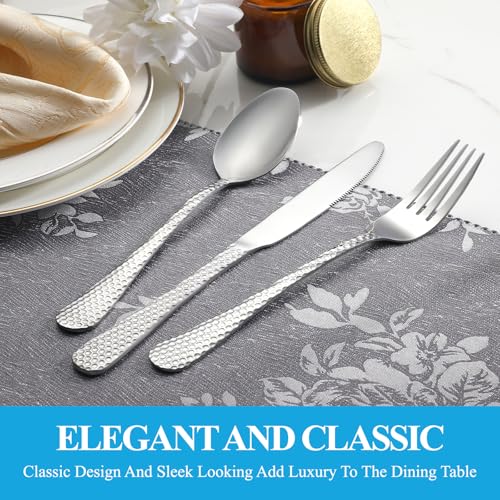 30 Pcs Hammered Silverware Set Service for 6 (Silver)
